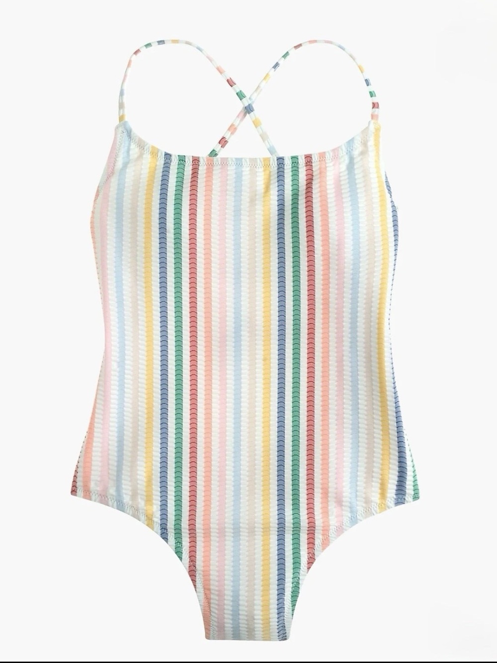 J.Crew Swimsuit rainbow stripe strappy back seersucker material Women’s 16